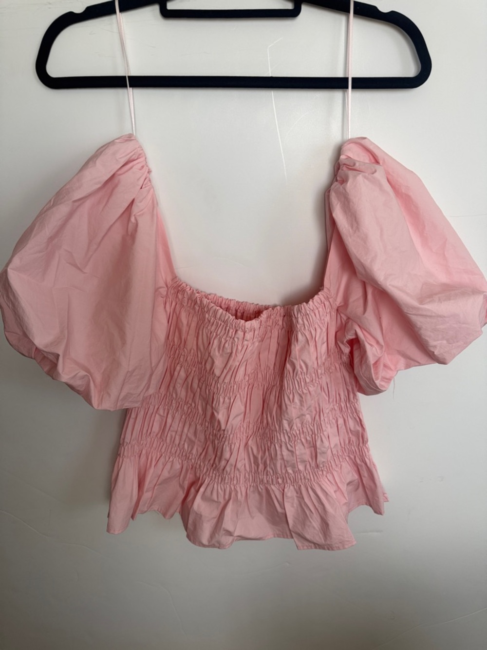 Astr Pink Puff Sleeve Smocked  Top